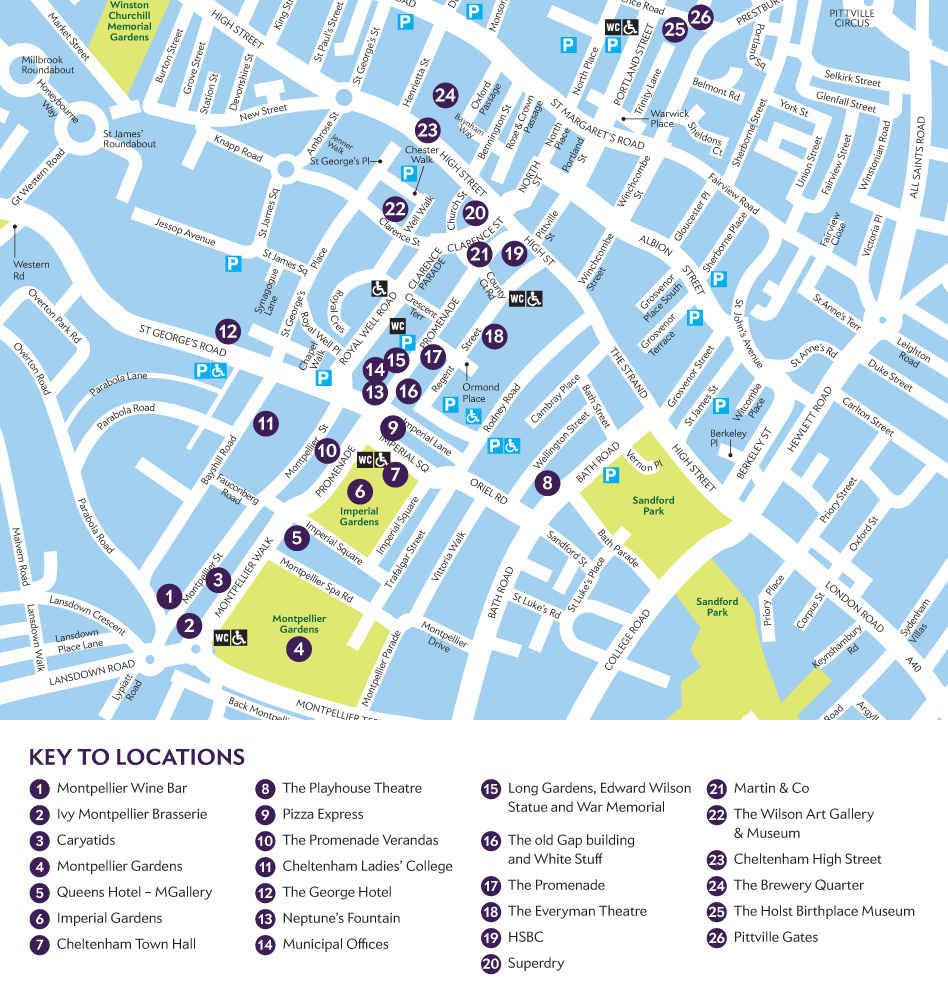 Free self-guided walking tour of Cheltenham map